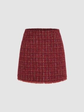 Cider Red Tweed Middle Waist Tassel Mini Skirt Size 6